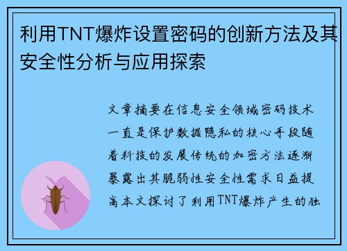 利用TNT爆炸设置密码的创新方法及其安全性分析与应用探索